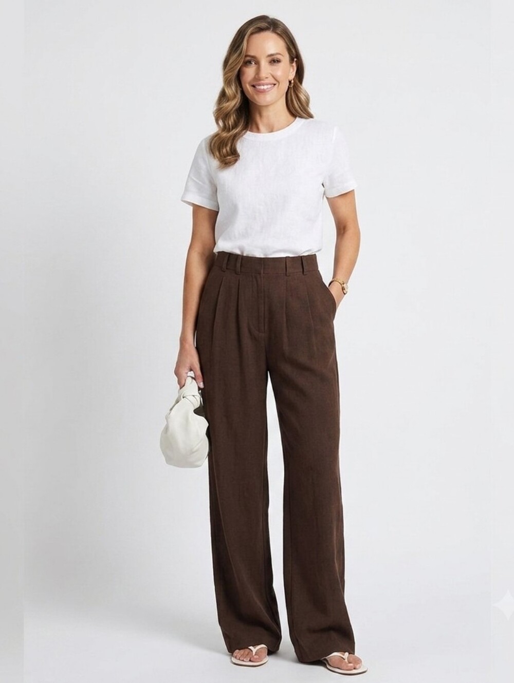 NWT L*Space Wide-Leg High-Waist Brown Linen Blend Rhodes Pants Medium